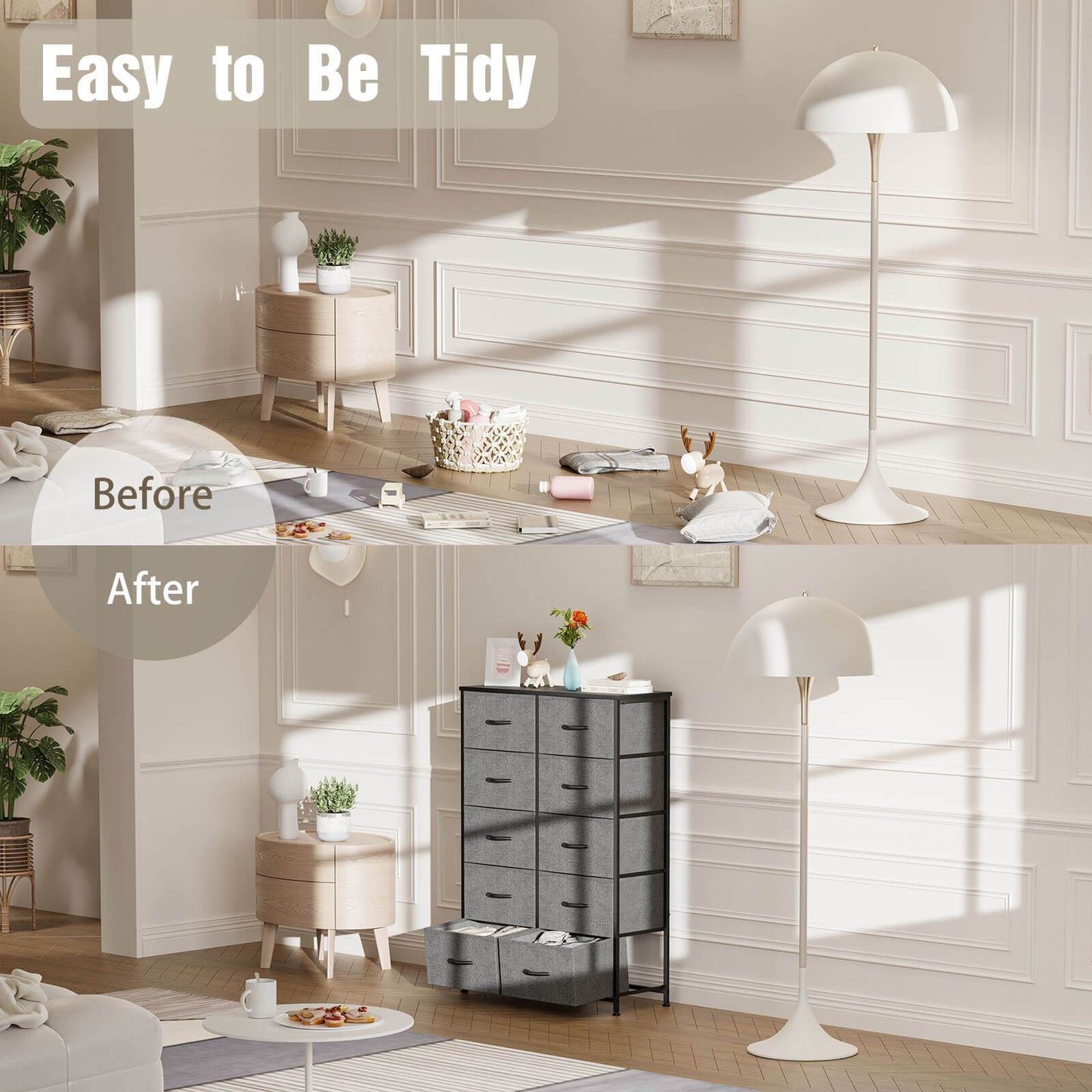 10 Drawer Storage Cabinet And 2-drawer Bedside Table, Single Item And Combination, Sturdy Wooden Top And Metal Frame, Sturdy And Durable, Suitable for Home Storage And Office Storage