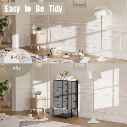 10 Drawer Storage Cabinet And 2-drawer Bedside Table, Single Item And Combination, Sturdy Wooden Top And Metal Frame, Sturdy And Durable, Suitable for Home Storage And Office Storage