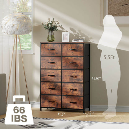 10 Drawer Storage Cabinet And 2-drawer Bedside Table, Single Item And Combination, Sturdy Wooden Top And Metal Frame, Sturdy And Durable, Suitable for Home Storage And Office Storage