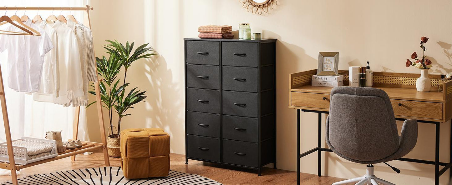10 Drawer Storage Cabinet And 2-drawer Bedside Table, Single Item And Combination, Sturdy Wooden Top And Metal Frame, Sturdy And Durable, Suitable for Home Storage And Office Storage