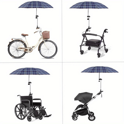 [Outdoor Use] 1pc Adjustable Umbrella Stand Bracket with No-Wrench Installation & -Free Clip- Umbrella Holder - Heavy-Duty for Wheelchairs, Walkers, Strollers (Compatible with Wheeled Walkers, Bicycles, Baby Carriages) - Outdoor Use
