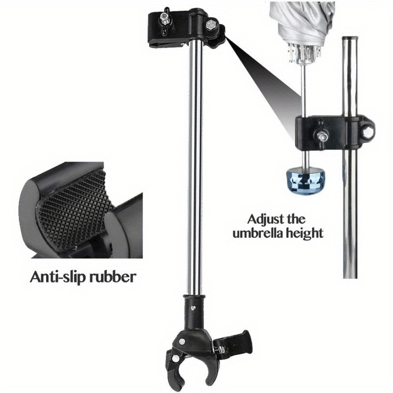 [Outdoor Use] 1pc Adjustable Umbrella Stand Bracket with No-Wrench Installation & -Free Clip- Umbrella Holder - Heavy-Duty for Wheelchairs, Walkers, Strollers (Compatible with Wheeled Walkers, Bicycles, Baby Carriages) - Outdoor Use