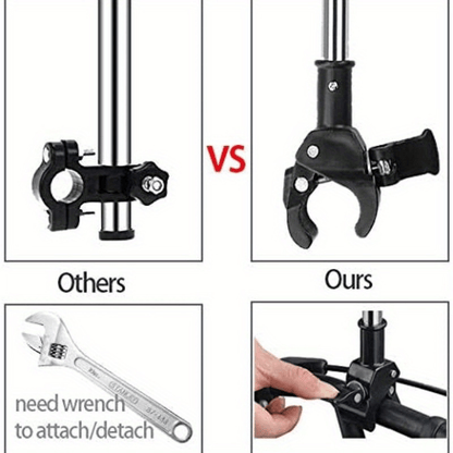 [Outdoor Use] 1pc Adjustable Umbrella Stand Bracket with No-Wrench Installation & -Free Clip- Umbrella Holder - Heavy-Duty for Wheelchairs, Walkers, Strollers (Compatible with Wheeled Walkers, Bicycles, Baby Carriages) - Outdoor Use