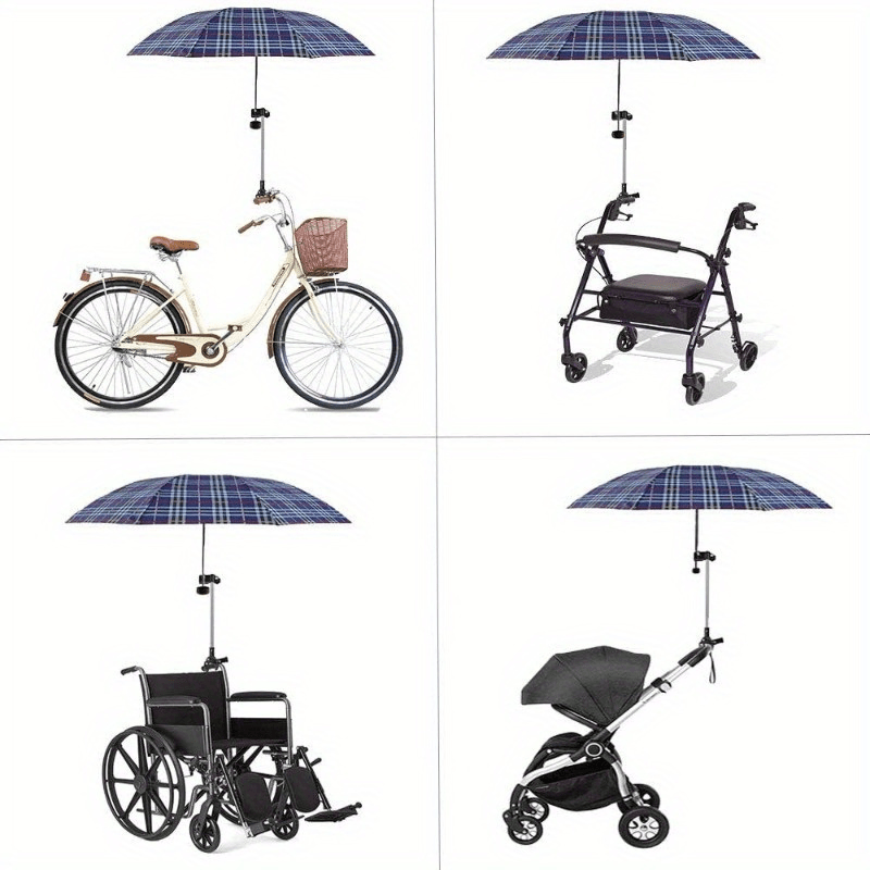 [Outdoor Use] 1pc Adjustable Umbrella Stand Bracket with No-Wrench Installation & -Free Clip- Umbrella Holder - Heavy-Duty for Wheelchairs, Walkers, Strollers (Compatible with Wheeled Walkers, Bicycles, Baby Carriages) - Outdoor Use