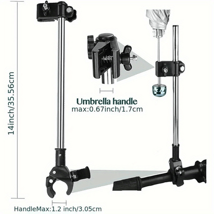 [Outdoor Use] 1pc Adjustable Umbrella Stand Bracket with No-Wrench Installation & -Free Clip- Umbrella Holder - Heavy-Duty for Wheelchairs, Walkers, Strollers (Compatible with Wheeled Walkers, Bicycles, Baby Carriages) - Outdoor Use
