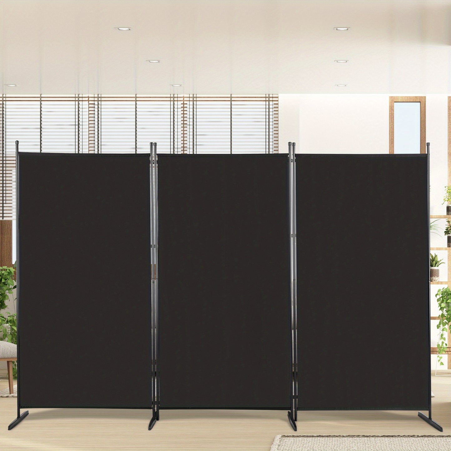 [Foldable Screen Black] 6FT Trifold 160G Polyester Fabric Plastic Foot Carbon Steel Frame Foldable Screen Black
