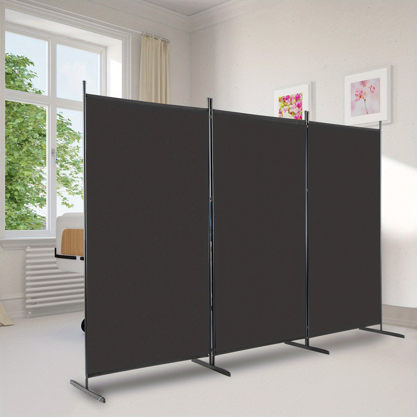 [Foldable Screen Black] 6FT Trifold 160G Polyester Fabric Plastic Foot Carbon Steel Frame Foldable Screen Black