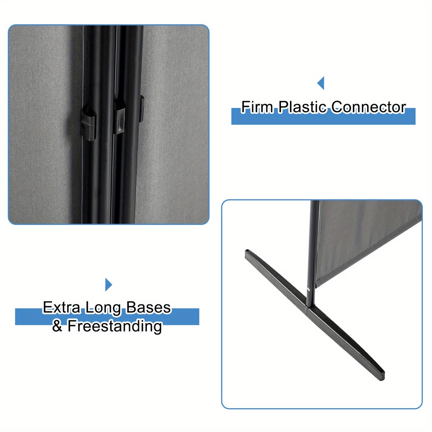 [Foldable Screen Black] 6FT Trifold 160G Polyester Fabric Plastic Foot Carbon Steel Frame Foldable Screen Black