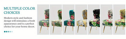 Accent Chair with Golden Metal Legs, Comfy Tufted Wingback Living Room Chair Floral Fabric Small Armless Side Chair, Upholstered Slipper Chair for Bedroom, Stadium Seats for Sports Fields, Sport Event, Reading Room (Flower Print)