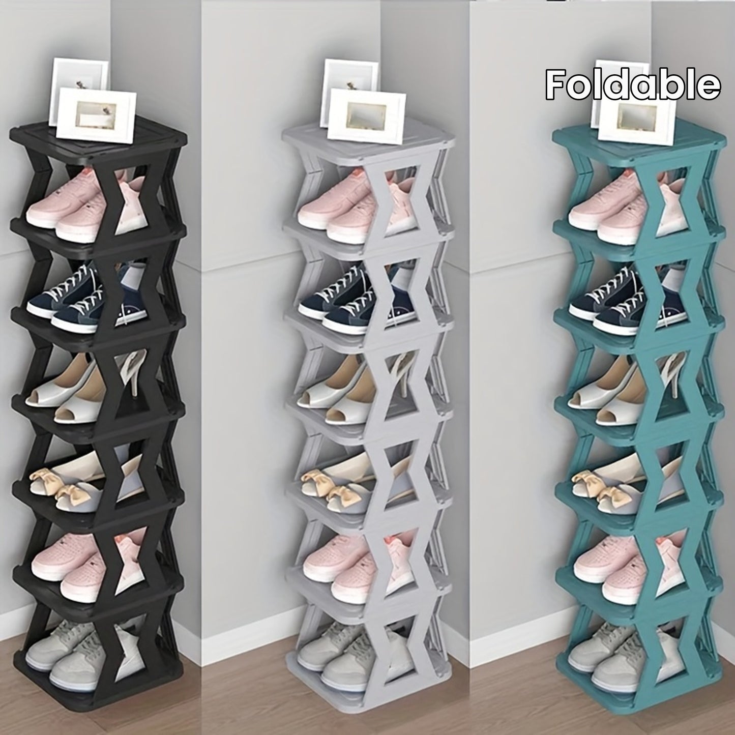 1pc Removable6/ 9 Tier Shoe Rack, Space Saving Folding Shoe Rack for Home And Dormitory, Hallway, Living Room - Separate Narrow Shoe Rack for Indoor Doorway Storage. Holds Keys, Small Photo Frames, Etc.