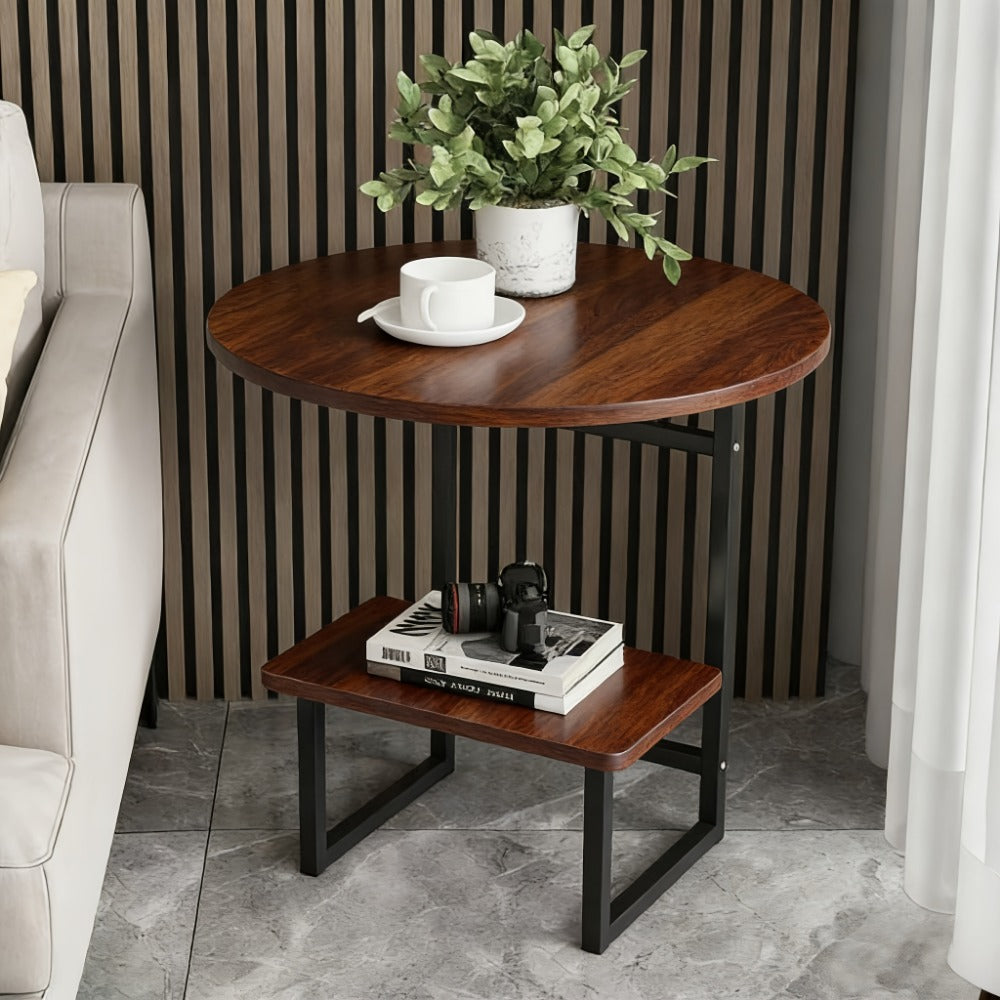 2-Layer Metal Side Table with Storage Shelf Compact Modern Light Luxury Sofa Bedside End Table Space Saving for Living Room Bedroom 7 Finishes
