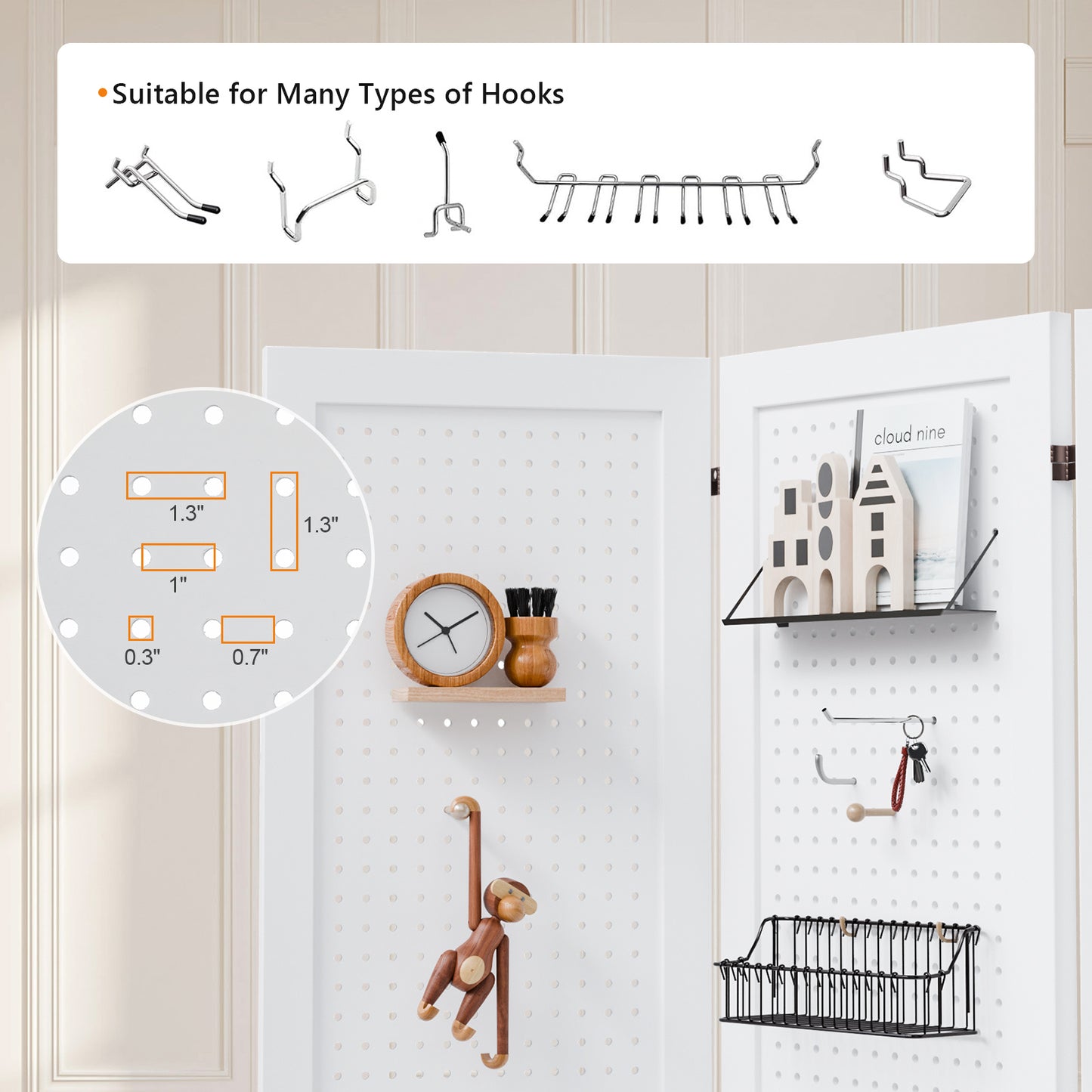 VINGLI 60''H Freestanding Pegboard, Wood Room Divider Display Board Organizer with Support Feet, Folding Privacy Screen Partition Space Separator for Craft Shows Events Retail