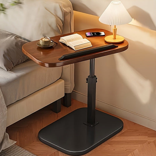 C-Shaped Sofa Side Table, Walnut Finish Adjustable Armrest Tray Table for Couch Bed Living Room Bedroom, Laptop Desk TV Tray Snack Table with Optional Wheels – Sturdy Modern Design