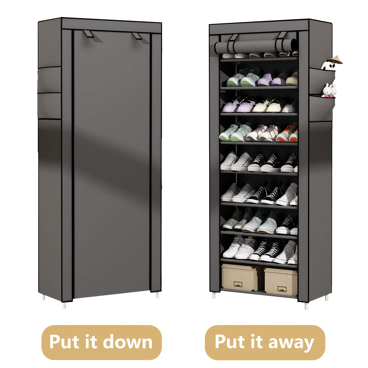 6/8/10/3 Tier Shoe Organizer with Nonwoven Fabric Cover Shoe Cabinet, Easy to Assemble, Portable Shoe Cabinet, Shoe Storage Shelf for 27-35 Pairs Of Shoes, Suitable for Various Scenes Such As Entryway, Suitable for Sneakers, High Heels, And Boots