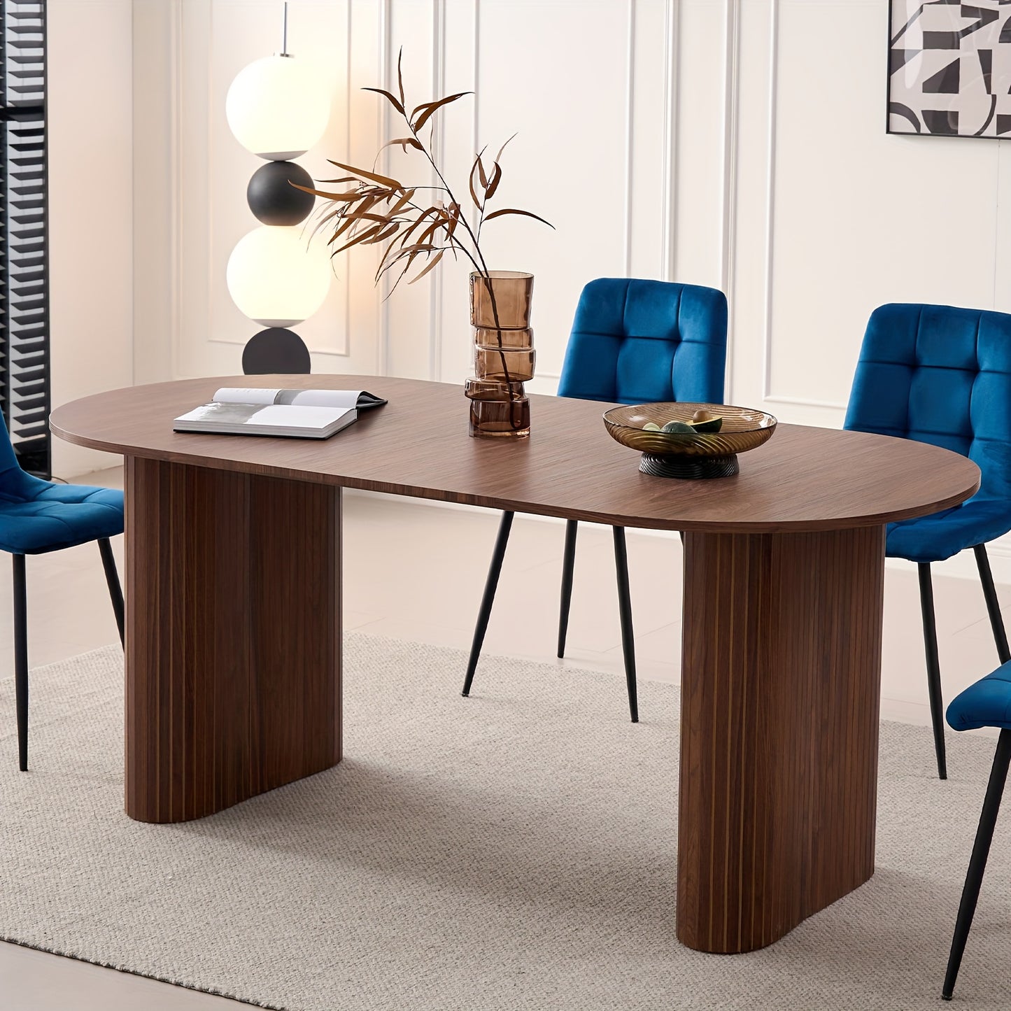 70.8" Oval Dining Table for 4 6 Person, Mid-century Modern Farmhouse Kitchen Table, Wood-grain Patterned Rustic Dinner Table for Breakfast Dining Reception Room(Only Table)