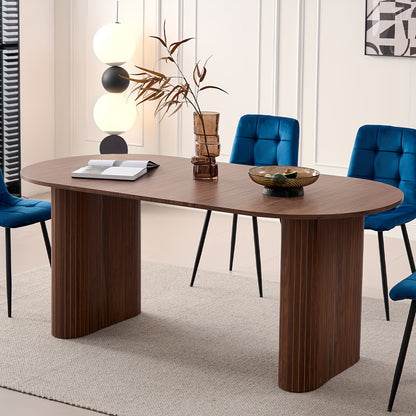 70.8" Oval Dining Table for 4 6 Person, Mid-century Modern Farmhouse Kitchen Table, Wood-grain Patterned Rustic Dinner Table for Breakfast Dining Reception Room(Only Table)