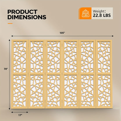 Geometric Wood Room Divider 70"H – Freestanding Privacy Screen with Modern Pattern, Indoor Space Separator for Living Room, Bedroom & Office, No Assembly Required