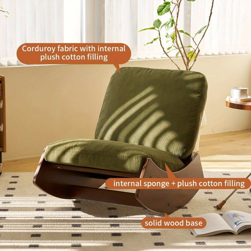 Upholstered Glider Rocking Chair with Solid Wood Frame | Comfortable Accent Reading Chair for Bedroom, Living Room & Nursery | Single or Set of 2 | White or Green