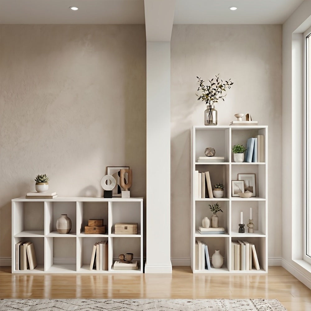 Cube Storage Bookshelf 2 3 4 6 8 9 Cube Open Display Cabinet Thick Frame Floor Standing Bookcase with Anti-Tip Kit for Living Room Bedroom Study, 4 Colors