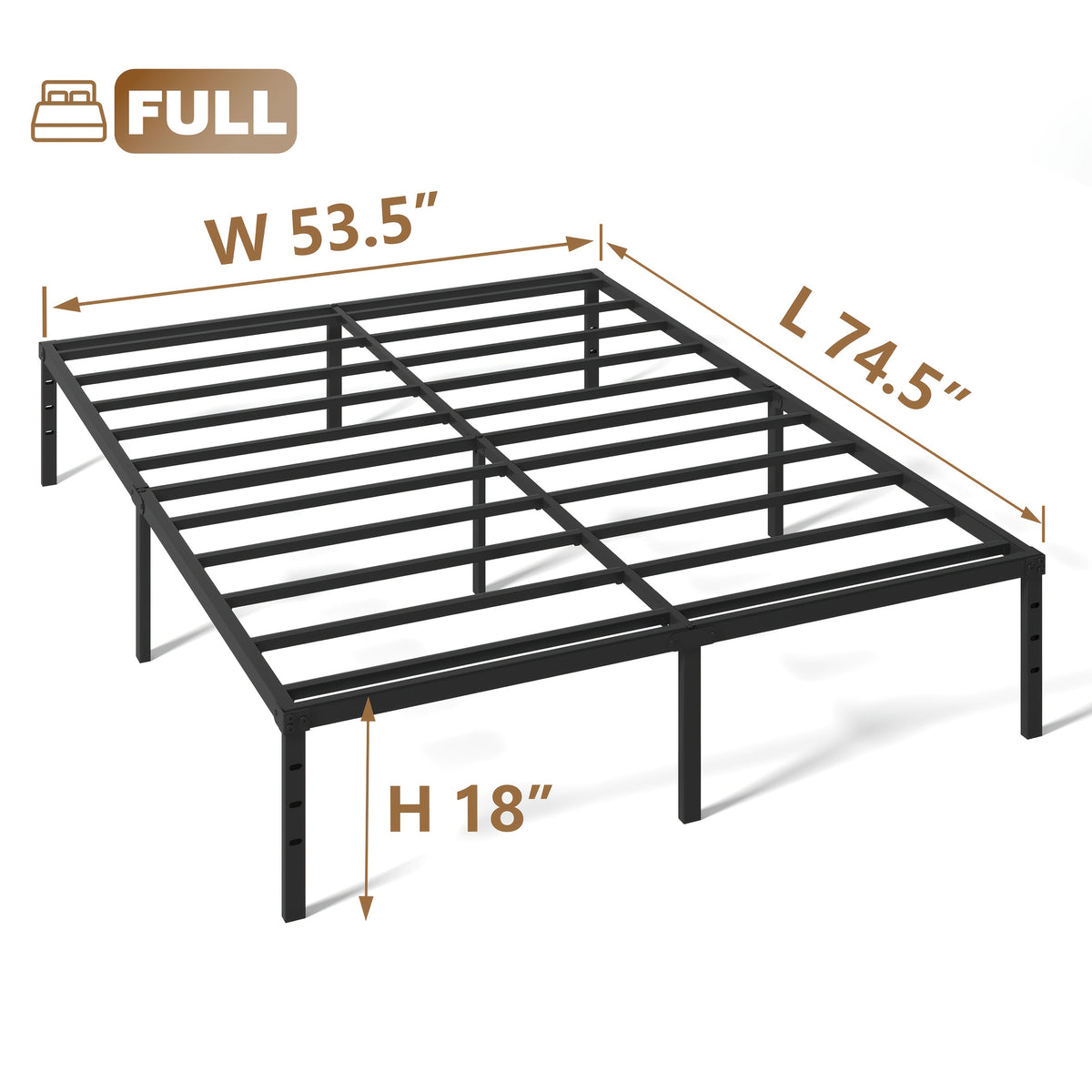 Bed Frame shown in the FULL, 18inch option