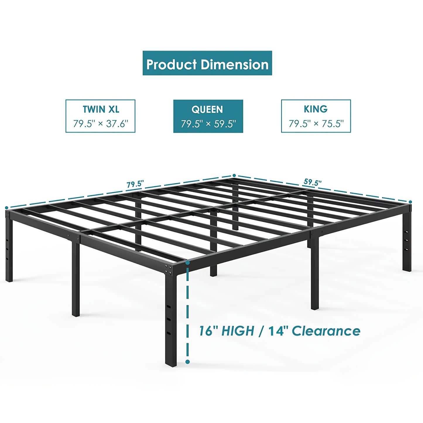 Bed Frame shown in the QUEEN-16inch, 16inch option