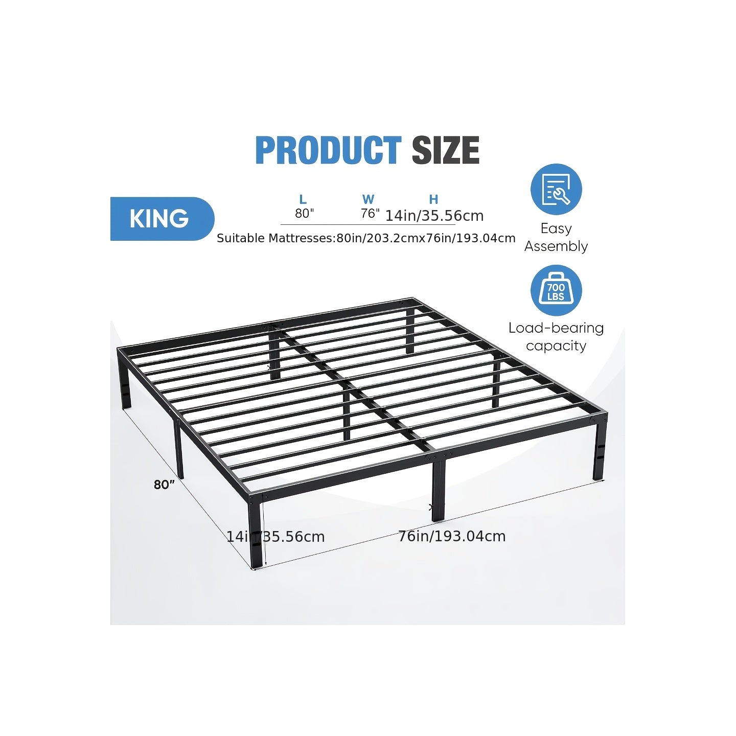 Bed Frame shown in the King(14IN) option