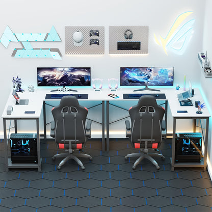 L-Shaped Computer Desk, Wooden Corner, PC Computer Desk with Storage Pocket for Home, Office And Game Room, Black