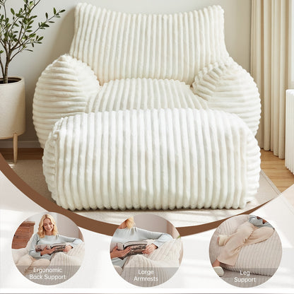 Modern Extra-Large Adult Bean Bag Chair with Footrest, Ergonomic Design, New Fat Cat-Shaped Sofa, Removable And Washable Sofa Cover, Perfect for Leisure, Reading Or Gaming, Suitable for Living Rooms, Bedrooms, Dormitories, Apartments, And Offices