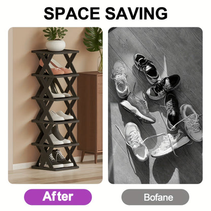 Stackable Shoe Rack 6 or 9 Tier Plastic Vertical Shoe Organizer, Space Saving Shoe Storage Shelf for Entryway Bedroom Hallway Dorm, 10 Color Options