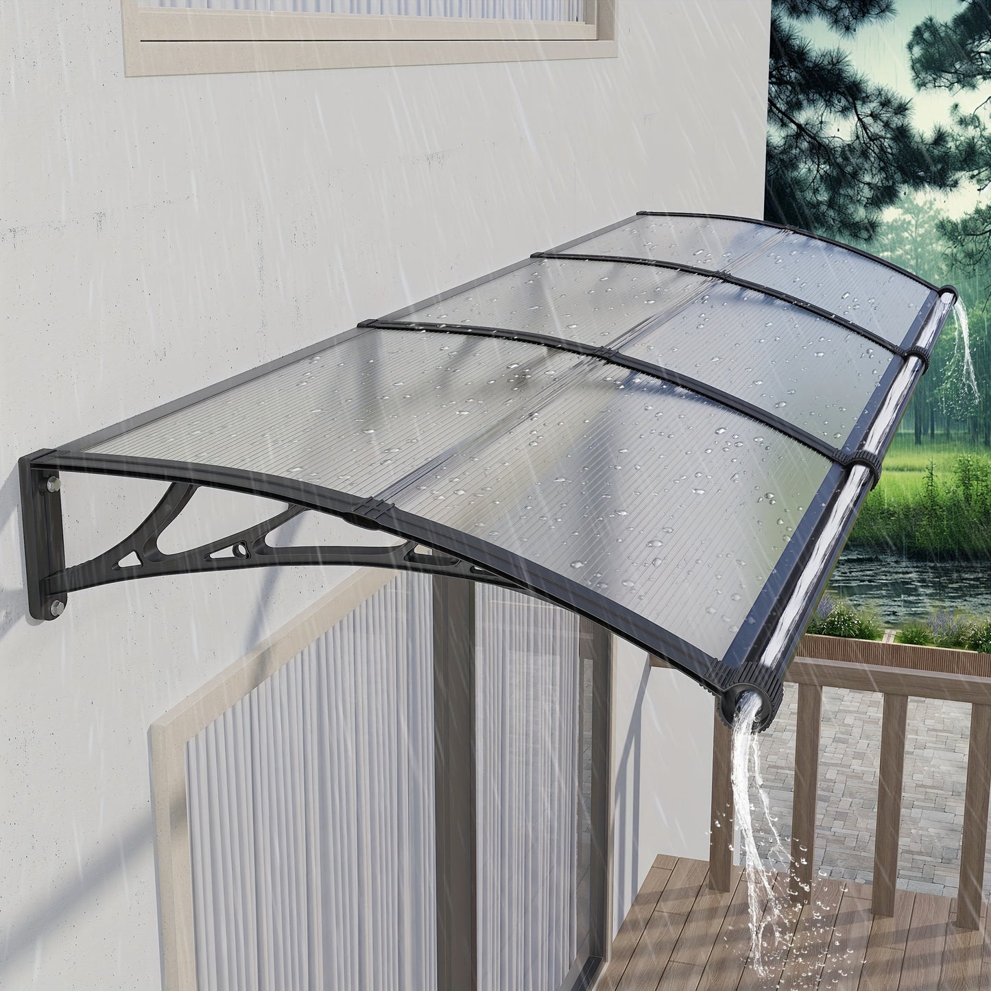 [UV Rain Snow Sunlight] Polycarbonate Window Door Awning Canopy with Large Sink Patio Awnings for Doorways Outdoor Sun Shade Cover Balcony Yard Roof UV Rain Snow Sunlight Protection Hollow Sheet, 24/32/40/48/60/80/120 Inches