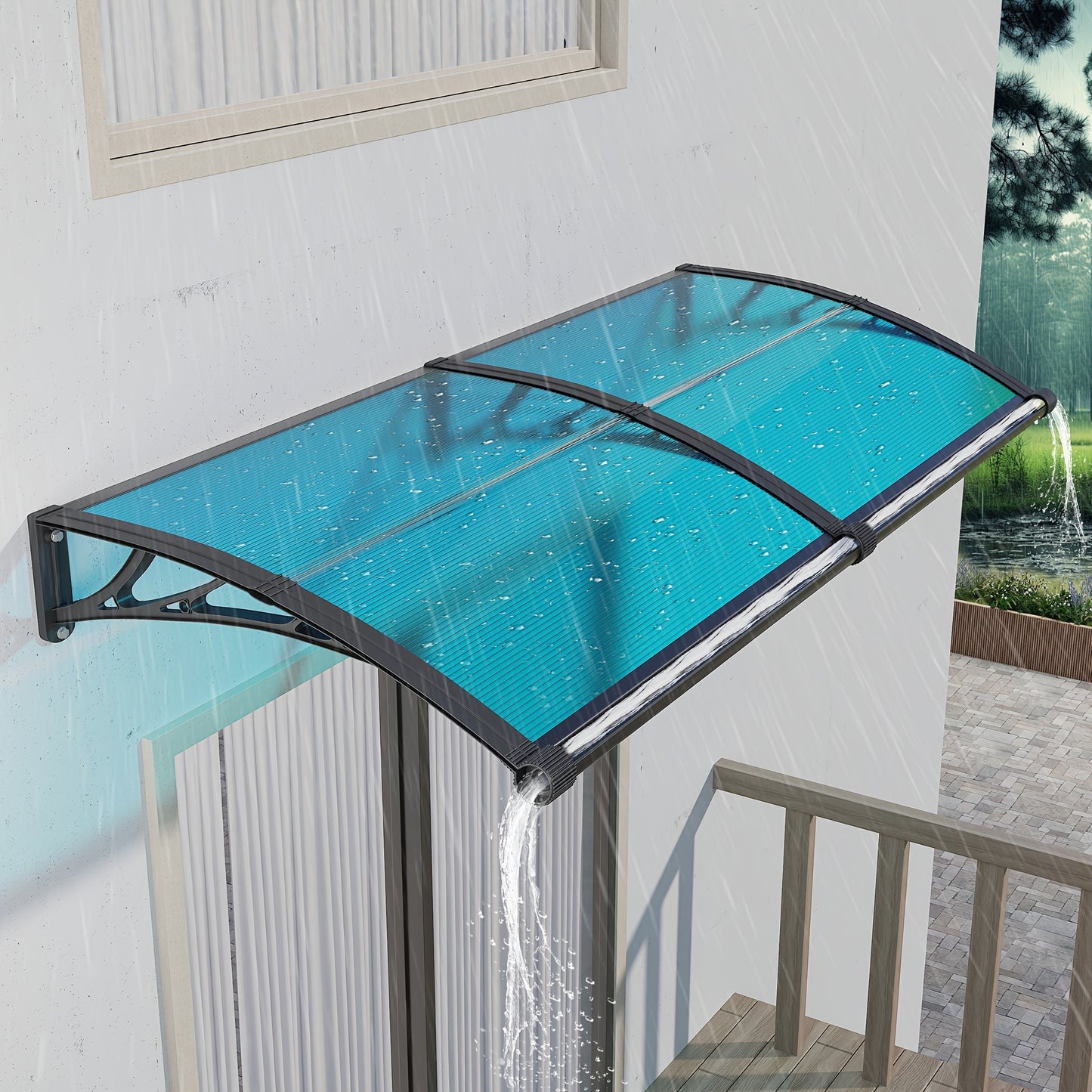 [UV Rain Snow Sunlight] Polycarbonate Window Door Awning Canopy with Large Sink Patio Awnings for Doorways Outdoor Sun Shade Cover Balcony Yard Roof UV Rain Snow Sunlight Protection Hollow Sheet, 24/32/40/48/60/80/120 Inches