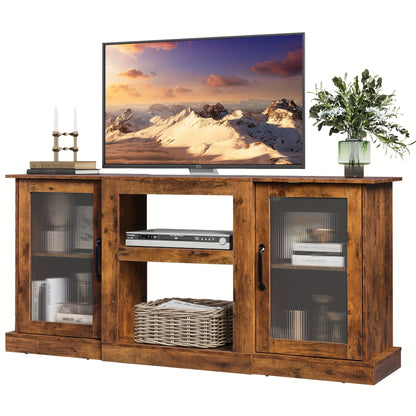 TV Stand For 65 Inch TV, Retro Entertainment Center With Storage And Open Shelves, TV Console For Living Room And Bedroom