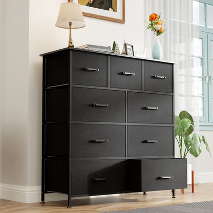 5/8/9 Fabric Drawers Dresser For Bedroom, Storage Drawers, Chest Organizer Units With Wooden And Steel Frame Top For Bedroom, Living Room, Closet, Living Room, Entryway, Black/Grey/Nature