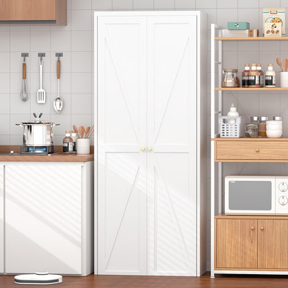 71" Farmhouse White Kitchen Pantry Cabinet - 2 Barn Doors, 4 Adjustable Shelves & Legs - Ideal for Cupboard, Dining, Bath, Living, Office, Laundry Room