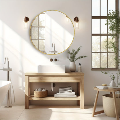 Round Metal Wall Mirror Matte Black & Gold Frame, Easy-to-Hang Modern Decorative Mirror for Entryway Bathroom Living Room Dresser Bedroom Wall Decor