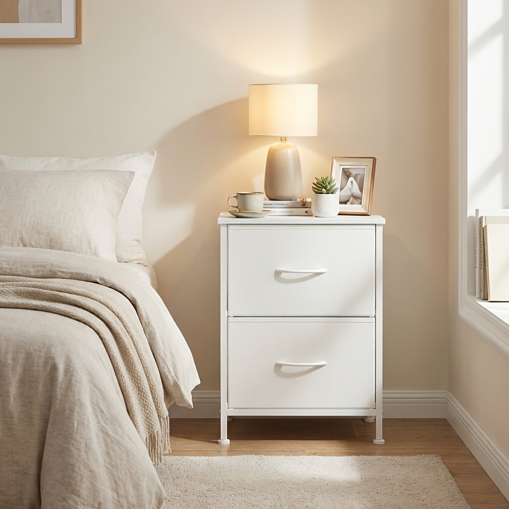 2 Drawer Dresser for Bedroom, Fabric Storage Chest Nightstand, Sturdy Steel Frame MDF Top, Non-Woven Drawer Organizer Unit for Closet Entryway