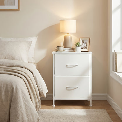 2 Drawer Dresser for Bedroom, Fabric Storage Chest Nightstand, Sturdy Steel Frame MDF Top, Non-Woven Drawer Organizer Unit for Closet Entryway