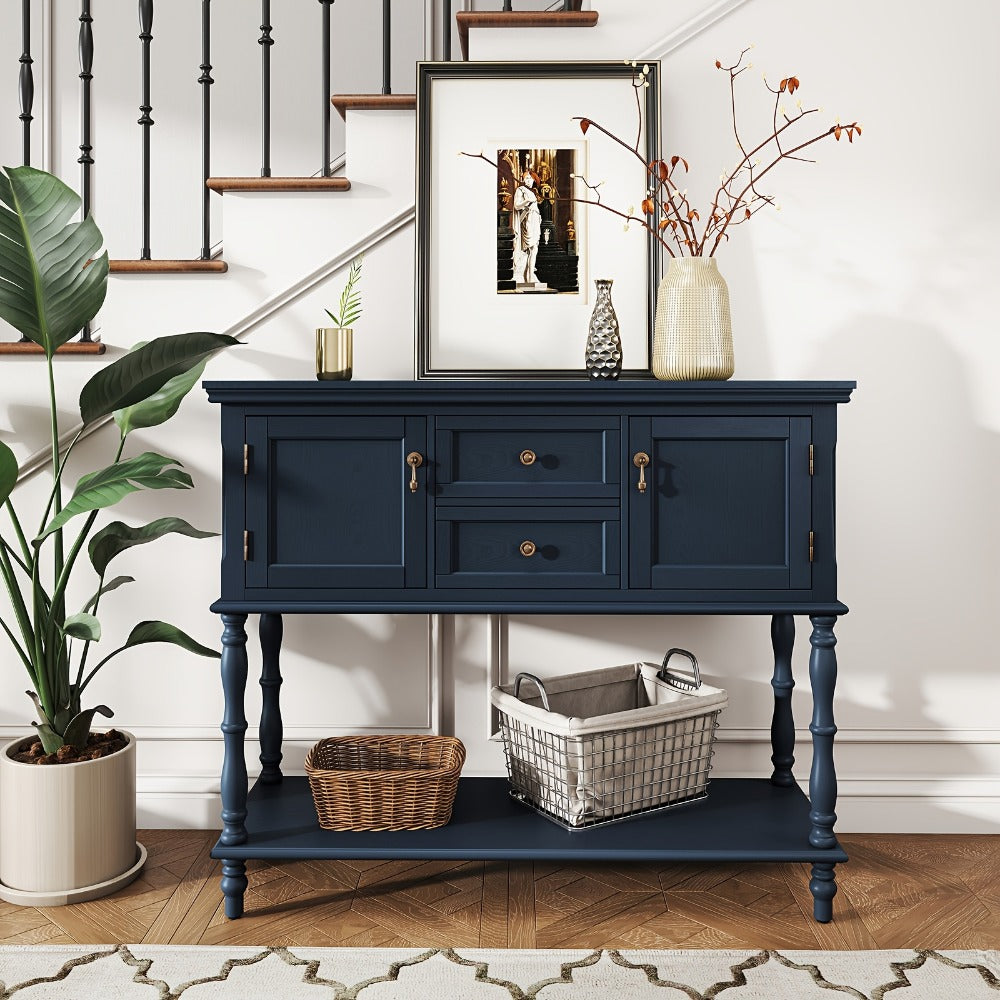 Console Table with 2 Drawers & Storage Shelf – Classic Wood Accent Sofa Table for Entryway Hallway Living Room & Behind Couch, HDF Construction, Red & White