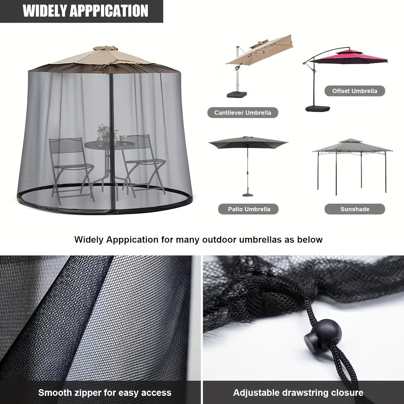 Duty Outdoor Umbrella Mosquito Net - Fit for Roman, Straight Pole, Curved Arm Umbrellas, Zipper Closure, with Zipper Door, Adjustable Height And Diameter, Very Suitable for Outdoor Camping