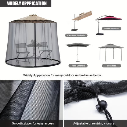 Duty Outdoor Umbrella Mosquito Net - Fit for Roman, Straight Pole, Curved Arm Umbrellas, Zipper Closure, with Zipper Door, Adjustable Height And Diameter, Very Suitable for Outdoor Camping