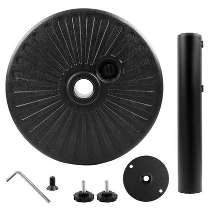 Heavy Duty Patio Umbrella Base Round Plastic Stand 50lb Capacity 3 Liner Rings Adjustable Knobs Black