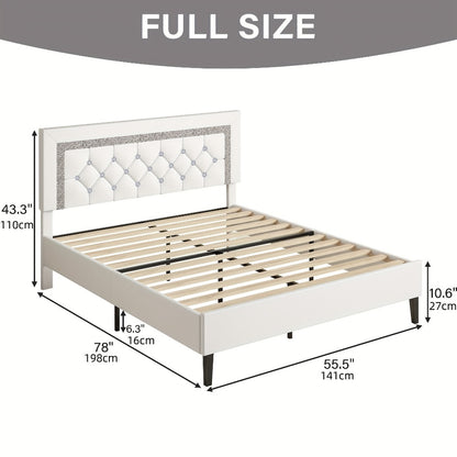 Princess Bed Frame with Diamond Tufted Headboard Twin Full Queen Soft PU Leather Wood Slats 900 lbs Capacity Easy Assembly Bedroom Furniture Pink White Black
