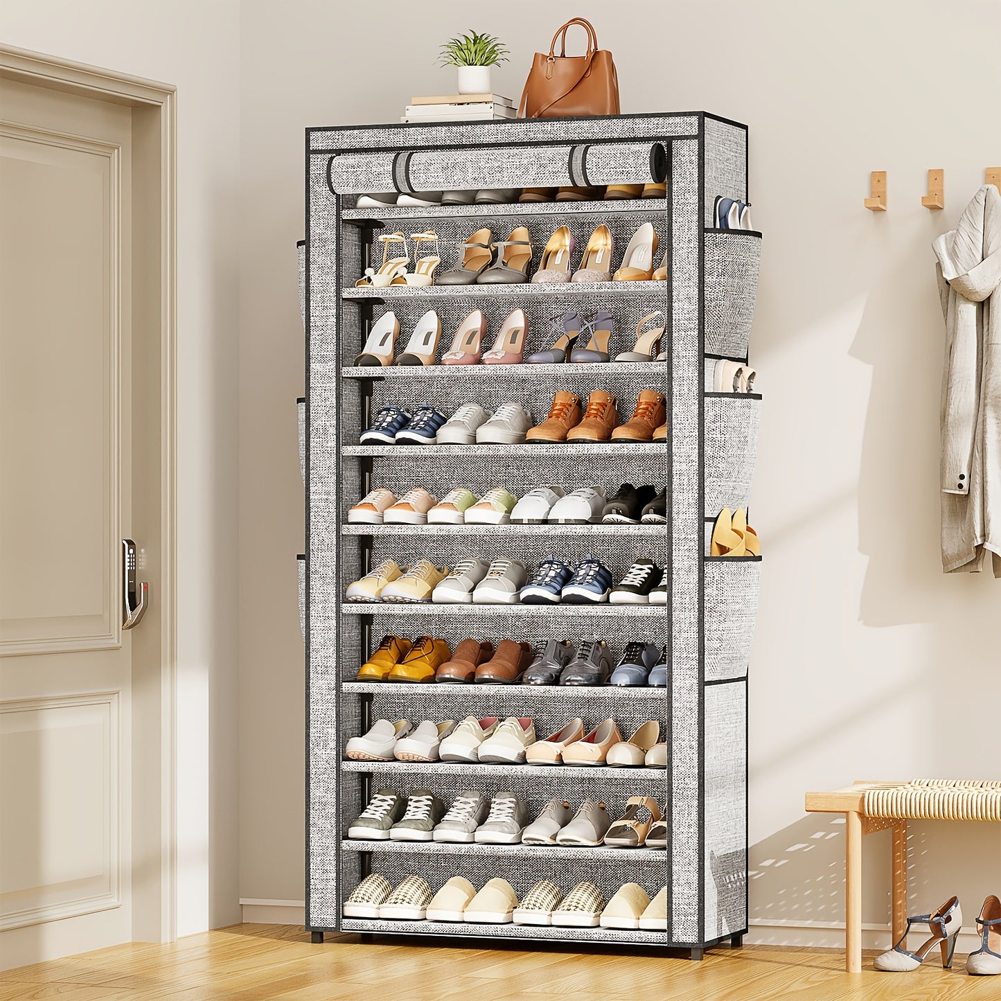 10-Tier Shoe Storage Organizer, Shoe Rack, Shoe Storage Cabinet, Large Capacity 50-56 Pairs Tall Shoe Shelf Free Standing Storage Cabinet Entryway Closet, Dustproof Floor Standing Storage Cabinet with Easy Assembly, for Halloween And Christmas