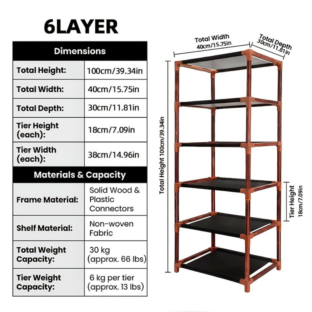 Bamboo Shoe Rack Foldable 2/6/7 Tier Entryway Organizer 20-Second Setup, Space-Saving Eco-Friendly Shoe Shelf for Hallway Closet Bedroom, Natural Charcoal No Tools Required