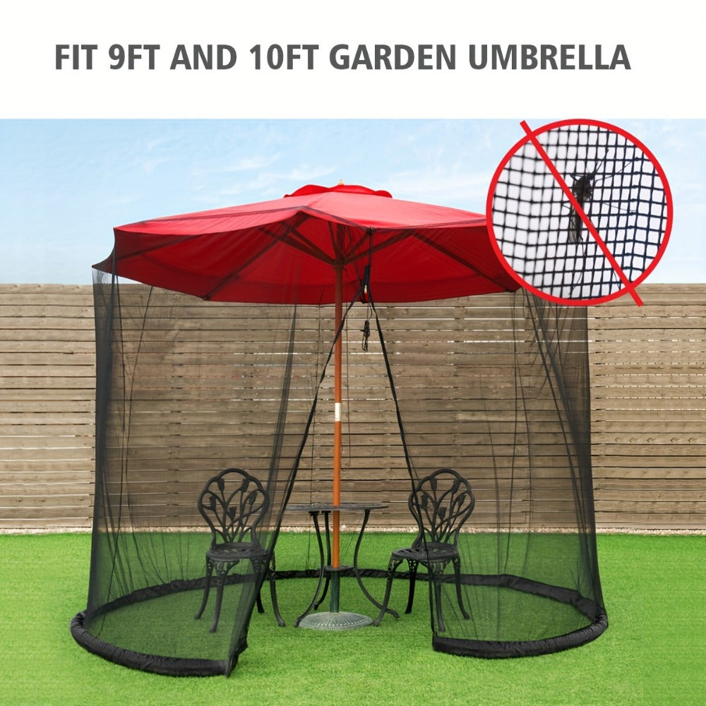 Patio Umbrella Mosquito Net Screen Fits 9-10 Ft Umbrella Outdoor Bug Insect Netting with Drawstring Top Zippered Door Water Tube Base Black