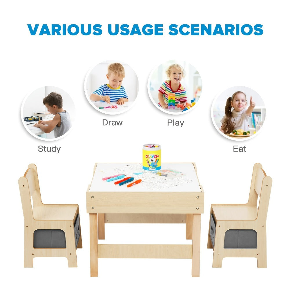 3-In-1 Table And Chair Set, Kids Table And Chairs Ages 3-7 with Versatile Tabletop And Storage Drawer, Kids Sensory Table for Home, Nursery And Playroom. Premium Gift for Boys And Girls