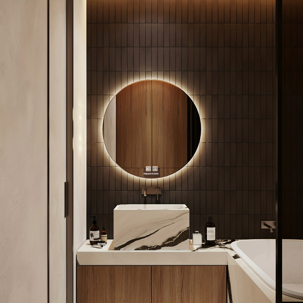 LED Bathroom Mirror with Lights 23.6 Inch Round Dimmable, Wall Mounted Vanity Mirror Tempered Glass Memory Function Plug-in Hardwired for Bathroom Makeup Modern Decor