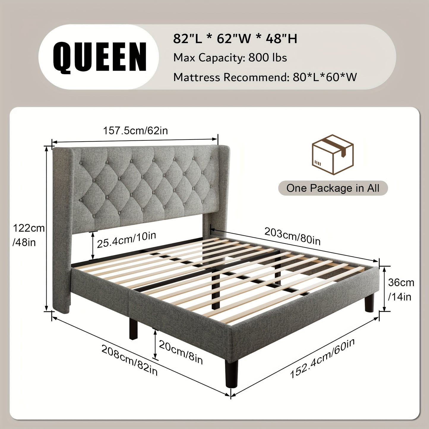 Modern Platform Bed Frame with 24-Inch Button-Tufted Headboard – Solid Wood Slats, Artistic Legs, Linen & Velvet, Dark Gray Light Grey Beige White Black, Full Queen King