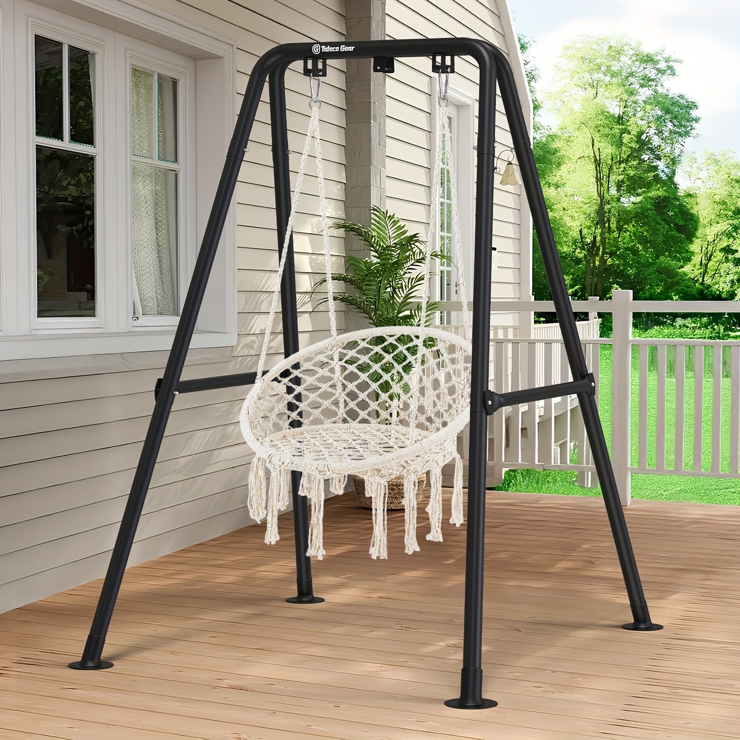 A-Shaped Hammock Chair Stand, Collapsible Swing Frame, Porch Swing Frame, Foldable Heavy-Duty Steel Hammock Stand, Holds up to 300lbs, Indoor and Outdoor Use, Stand Only, Black