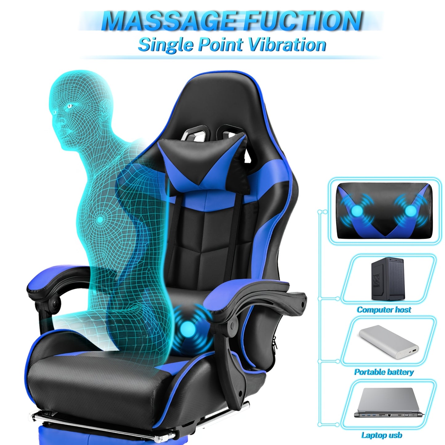 Beczeeb Swivel Gaming Chair with Footrest High Back Office Chair with Headrest&Massage Lumbar Support Swivel Ergonomic Gaming Chair for Adults